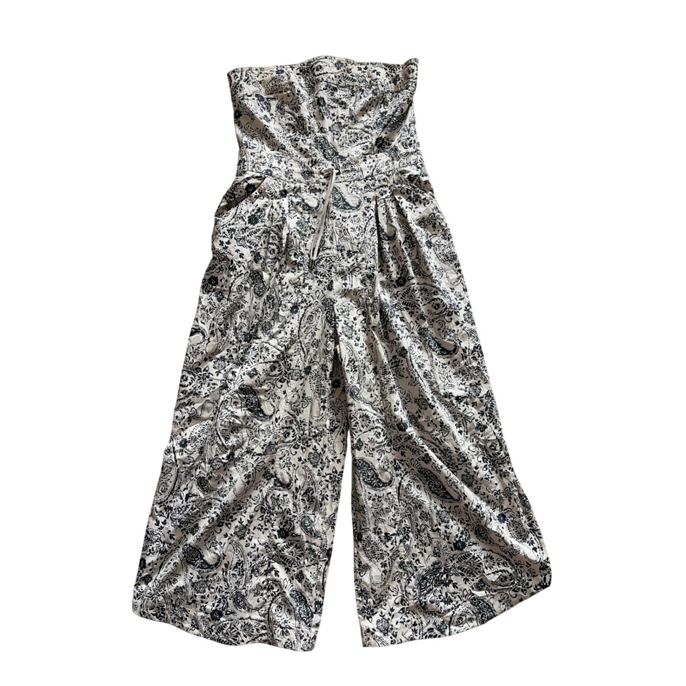 Anthropologie Jumpsuit Women XL-Tall Grey Paisley Strapless Wide Leg Smocked